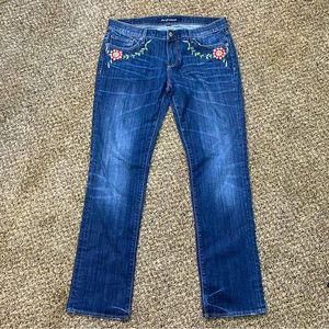 Driftwood Embroidered Straight Leg Dark Wash Jeans Size 30 EUC